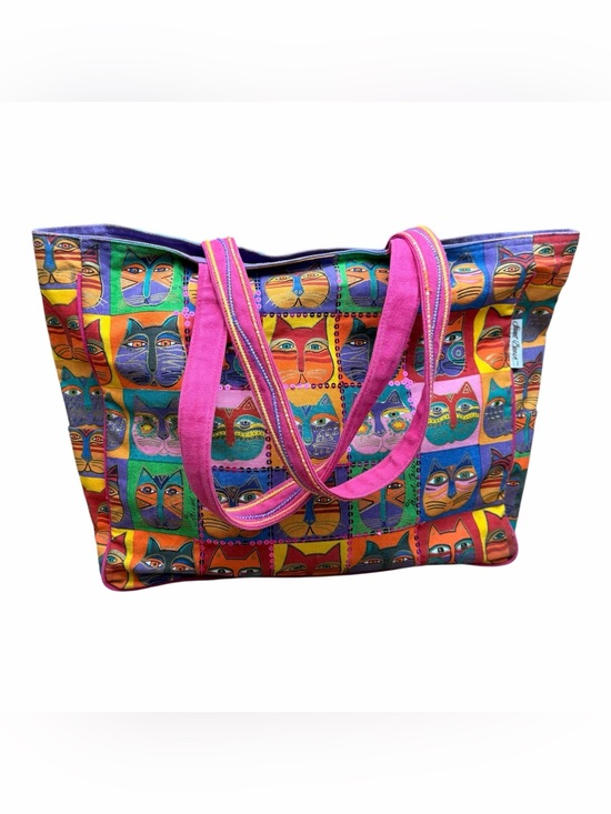 Laurel Burch Handbags - Laurel Burch CAT FACES Handbag
Colorful Cat Print Tote Bag with Pink Straps